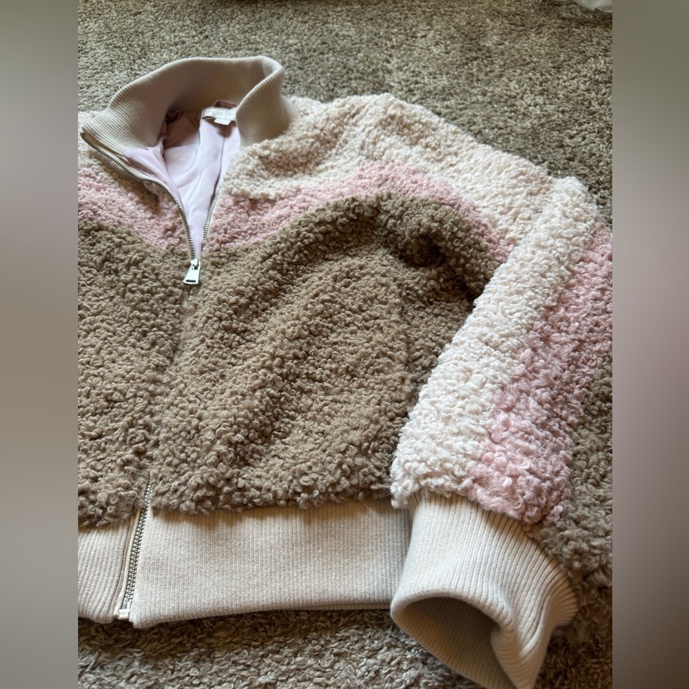 Spiritual Gangster Sherpa Stripe Fuzzy Bomber Crop Jacket - Picture 5 of 10